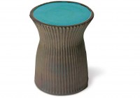 Turquoise Blue Top/ Ridged Metallic Sides Ridged Stool