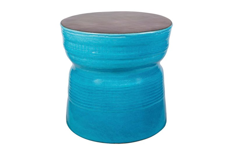 Ancaris Ring Accent Table <span class='variation-title'></noscript>Metallic Semi-Gloss Top  |  Aquamarine Gloss Sides</span> Fabric 