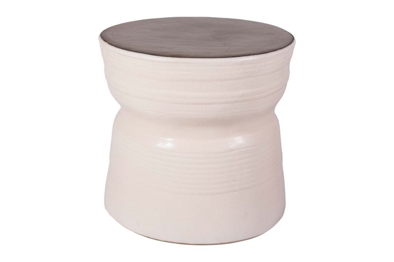 Ancaris Ring Accent Table <span class='variation-title'></noscript>Metallic Semi-Gloss Top  |  Linen Semi-Gloss Sides</span> Fabric 