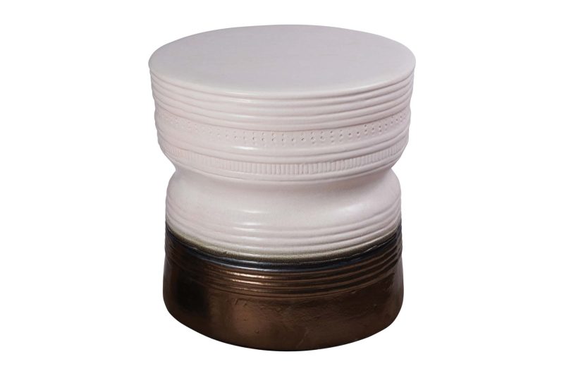 Ancaris Stool <span class='variation-title'></noscript>Linen Semi-Gloss Top and Sides | Metallic Semi-Gloss Base</span> Fabric 