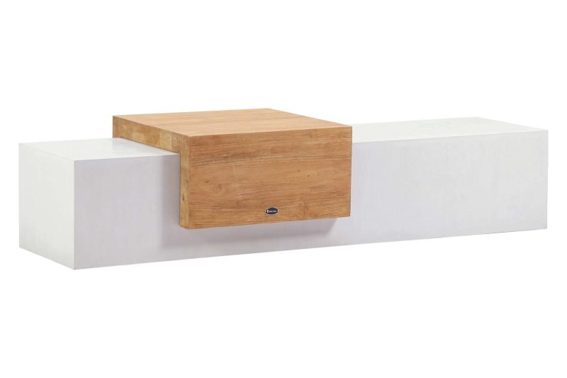 Monolith Bench with Teak Tabletop <span class='variation-title'></noscript>Ivory White</span> Fabric 